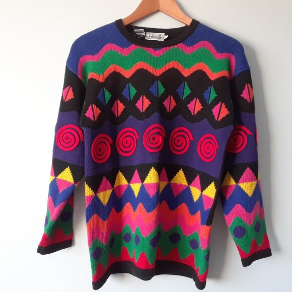 Vintage 90s Cotton Abstract Design Sweater - Picture 2 of 9